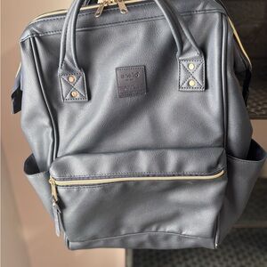 Blue Faux Leather Anello Backpack